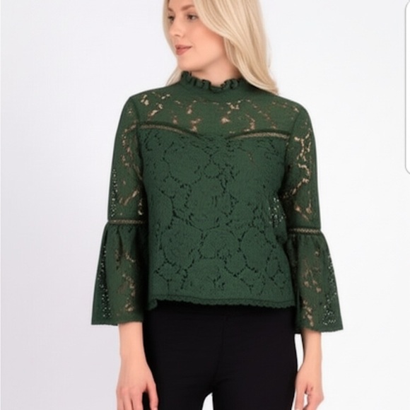 Jack BB Dakota Women’s Lace Boxy Crop Top Size Small Mountain Green Bell Sleeve - Picture 13 of 13